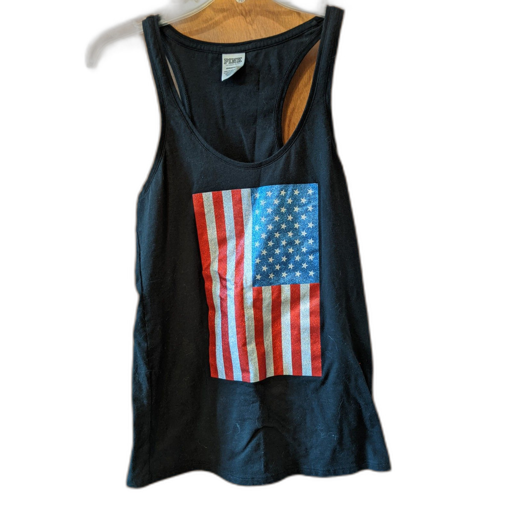 Victorias Secret PINK Tank Top American Flag Sequins July 4th Patriotic Sz S